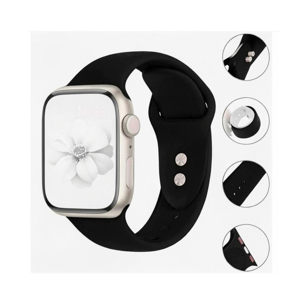Apple iWatch Compatible Ultra SE Sporty Black Silicone Watch Band 38/40/41/42mm
